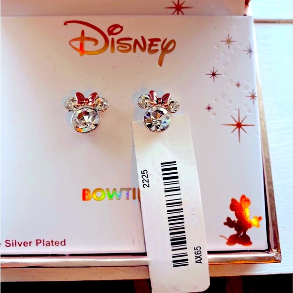 Disney Bowtiful Stud Earrings, large, crystal, silver-plated, New in Box - Picture 5 of 10